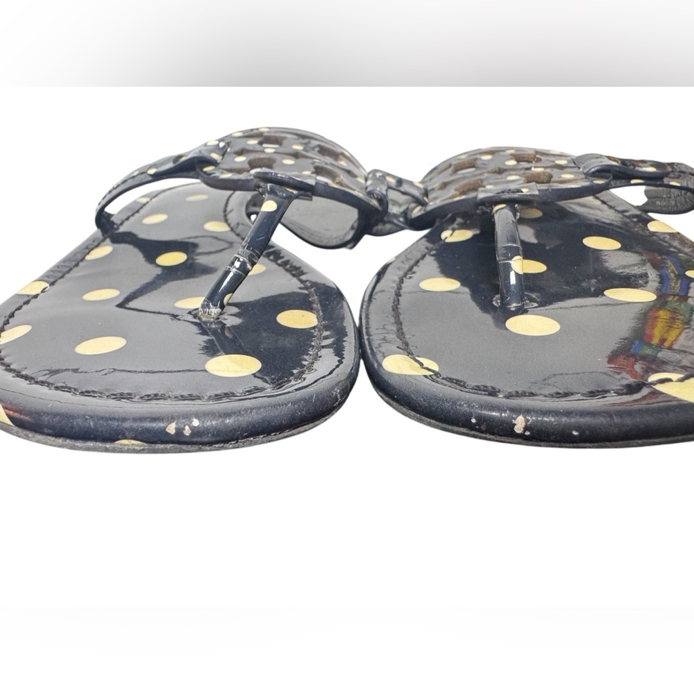 Tory Burch Miller Printed Patent Leather Navy Classic Polka Dot Sandals Sz 8.5 - Picture 6 of 6